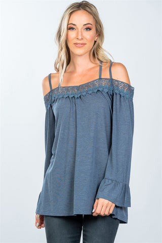 Boho cold shoulder crochet back-cross top