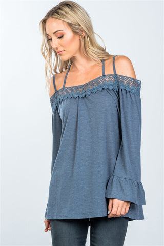 Boho cold shoulder crochet back-cross top