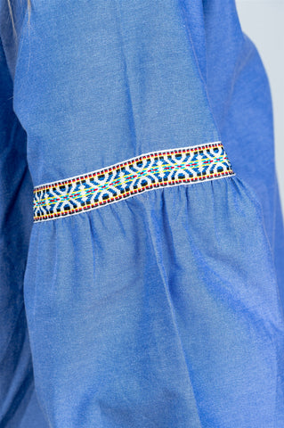 Boho drop shoulder embroidery blouse