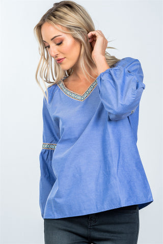 Boho drop shoulder embroidery blouse