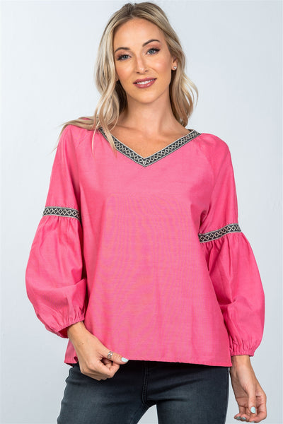 Boho drop shoulder embroidery blouse