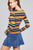 Ladies fashion plus size long sleeve crew neck multi striped dty brushed top