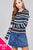 Ladies fashion plus size long sleeve crew neck multi striped dty brushed top