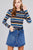 Ladies fashion plus size long sleeve crew neck multi striped dty brushed top