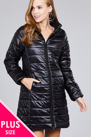 Ladies fashion plus size long sleeve quilted long padding jacket