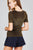 Ladies fashion plus size short sleeve crew neck metalic knit top