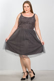 Ladies fashion plus size lace top midi dress with tulle skirt