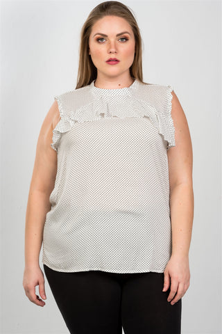 Ladies fashion plus size ruffle polka dot bow back top