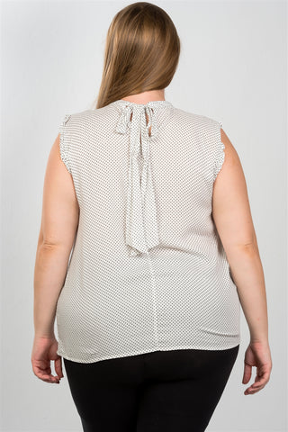 Ladies fashion plus size ruffle polka dot bow back top