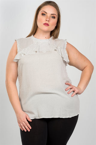 Ladies fashion plus size ruffle polka dot bow back top