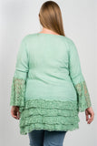 Ladies fashion plus size lace hem v neck tunic top