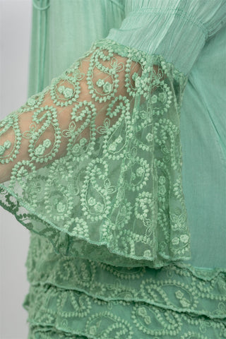 Ladies fashion plus size lace hem v neck tunic top