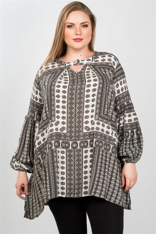 Ladies fashion plus size boho swing mix print tunic top