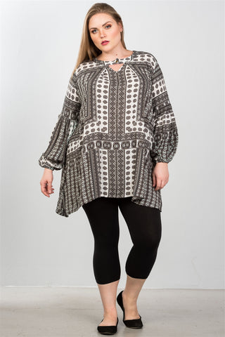 Ladies fashion plus size boho swing mix print tunic top