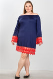 Ladies fashion plus size contrast crochet trim hem dress