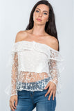 Ladies fashion sheer floral textured off the shoulder top