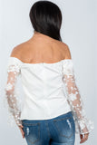 Ladies fashion v-wire off the shoulder floral applique top