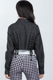 Ladies fashion black lace-up back denim crop jacket