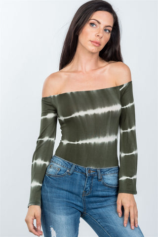 Ladies fashion off the shoulder tie dye boho bodysuit