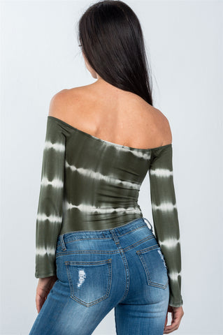 Ladies fashion off the shoulder tie dye boho bodysuit
