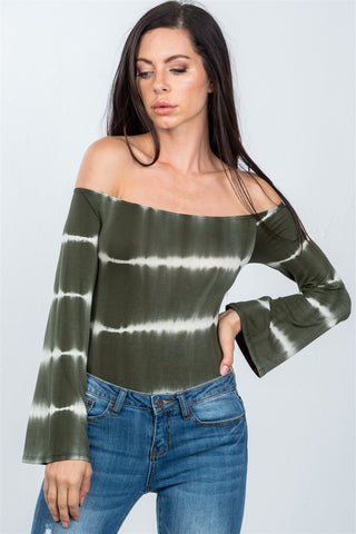 Ladies fashion off the shoulder tie dye boho bodysuit