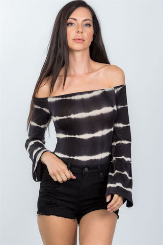 Ladies fashion off the shoulder tie dye boho bodysuit