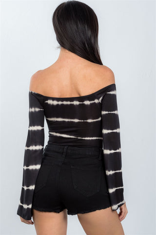 Ladies fashion off the shoulder tie dye boho bodysuit