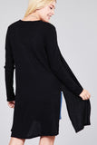Ladies fashion plus size long sleeve open front side slit tunic length brushed waffle cardigan