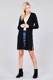 Ladies fashion plus size long sleeve open front side slit tunic length brushed waffle cardigan