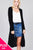 Ladies fashion plus size long sleeve open front side slit midi length brushed waffle cardigan
