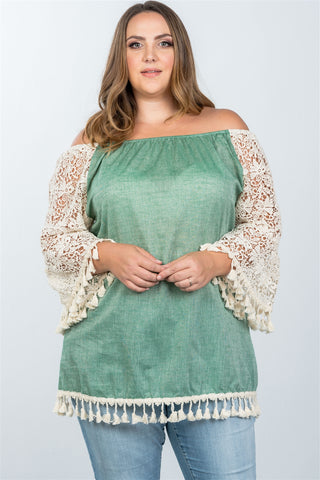 Ladies fashion plus size boho off the shoulder tassel top