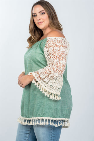 Ladies fashion plus size boho off the shoulder tassel top