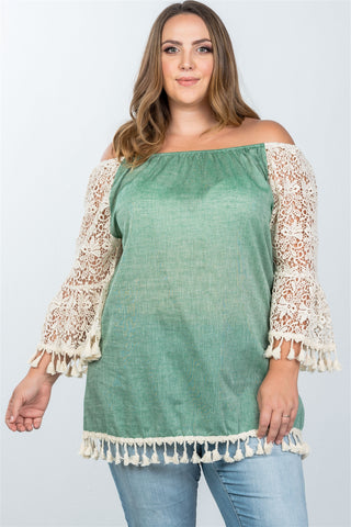Ladies fashion plus size boho off the shoulder tassel top