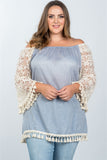 Ladies fashion plus size boho off the shoulder tassel top