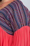 Ladies fashion plus size boho orange tassel tie tribal print top
