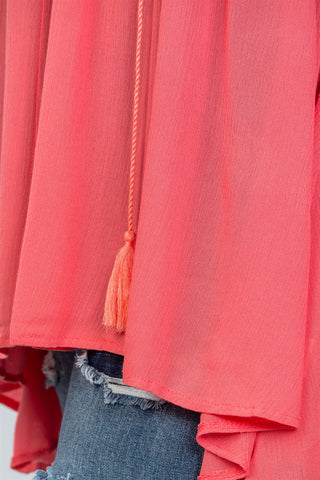 Ladies fashion plus size boho orange tassel tie tribal print top