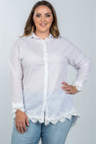 Ladies fashion plus size boho stripe crochet-hem button-up shirt