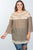 Ladies fashion plus size mocha crochet neckline and hem top