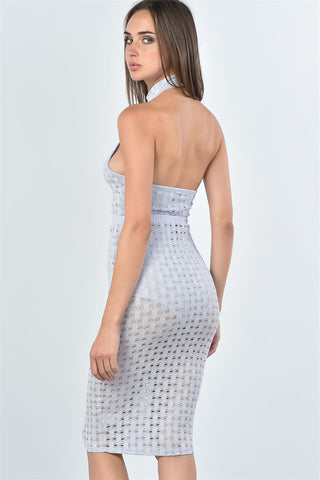 Ladies fashion mesh hole bodysuit and midi skirt two piece set - merchandiserus2