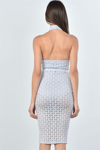 Ladies fashion mesh hole bodysuit and midi skirt two piece set - merchandiserus2