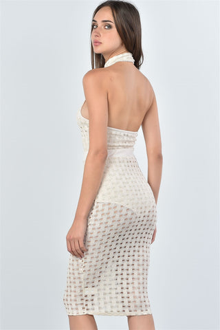 Ladies fashion mesh hole bodysuit and midi skirt two piece set - merchandiserus2