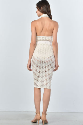 Ladies fashion mesh hole bodysuit and midi skirt two piece set - merchandiserus2