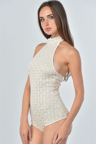 Ladies fashion mesh hole bodysuit and midi skirt two piece set - merchandiserus2