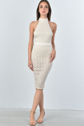 Ladies fashion mesh hole bodysuit and midi skirt two piece set - merchandiserus2