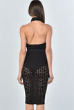 Ladies fashion mesh hole bodysuit and midi skirt two piece set - merchandiserus2