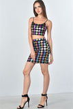 Ladies fashion dark multi color geo print top and skirt two piece set - merchandiserus2