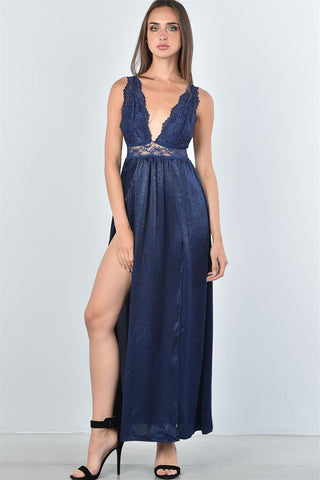 Ladies fashion boho lace double split maxi dress - merchandiserus2