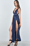 Ladies fashion boho lace double split maxi dress - merchandiserus2