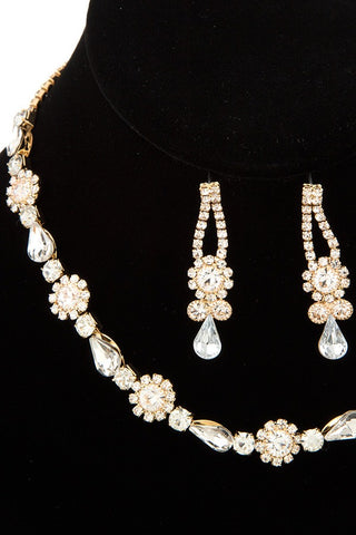 Crystal gem link choker necklace set