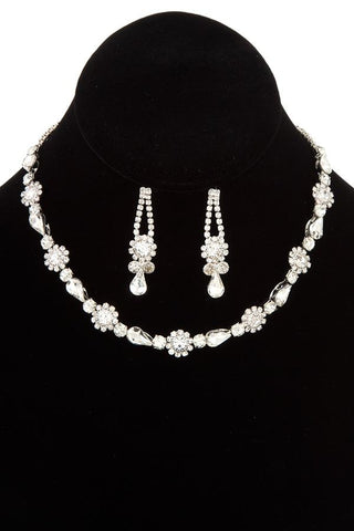 Crystal gem link choker necklace set